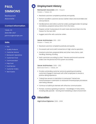 Restaurant Associate Resume