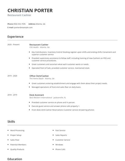 Restaurant Cashier Resume