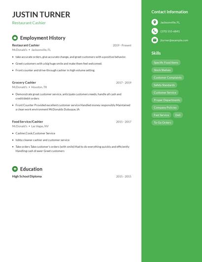 Restaurant Cashier Resume