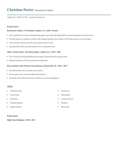 Restaurant Cashier Resume