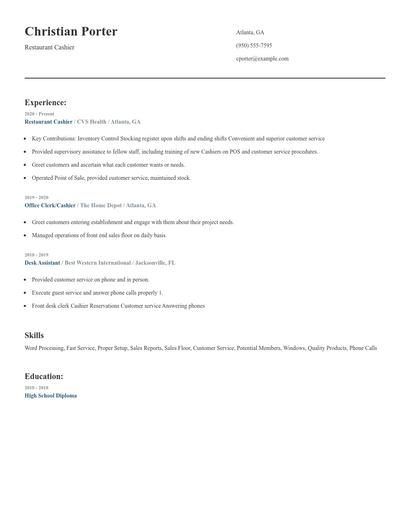 Restaurant Cashier Resume