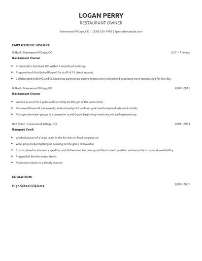 Restaurant Owner Resume
