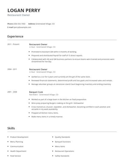 Restaurant Owner Resume