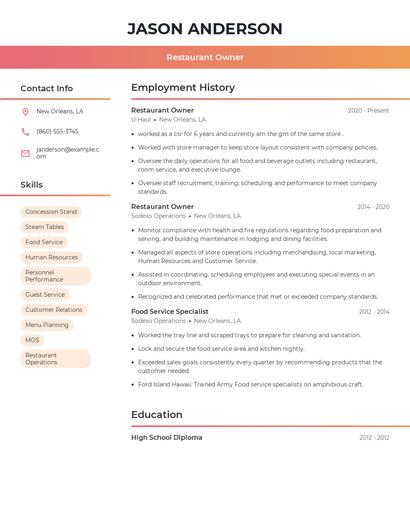 Restaurant Owner Resume