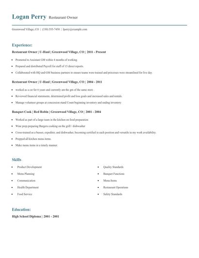 Restaurant Owner Resume