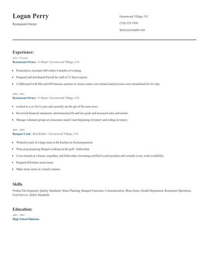 Restaurant Owner Resume