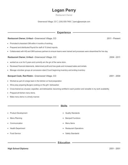 Restaurant Owner Resume