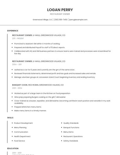 Restaurant Owner Resume