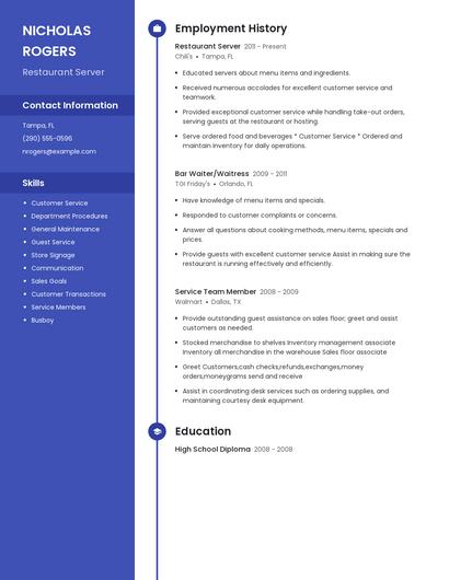 Restaurant Server Resume