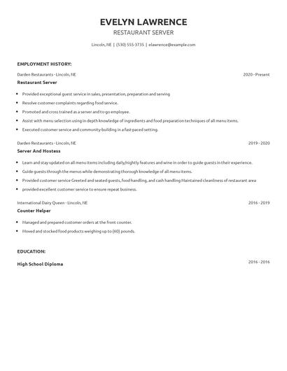 Restaurant Server Resume