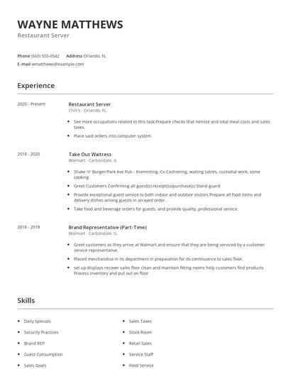 Restaurant Server Resume