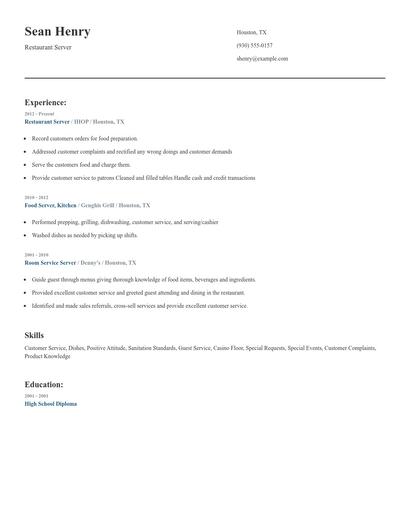 Restaurant Server Resume