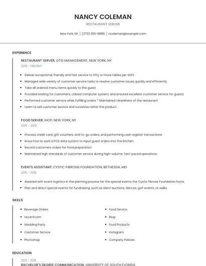 Restaurant Server Resume