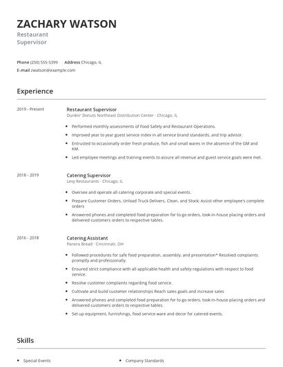 Restaurant Supervisor Resume