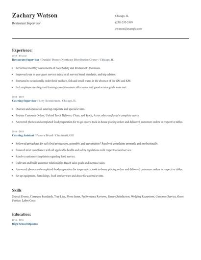 Restaurant Supervisor Resume