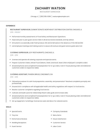 Restaurant Supervisor Resume