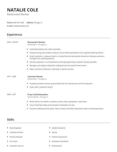 Restaurant Worker Resume