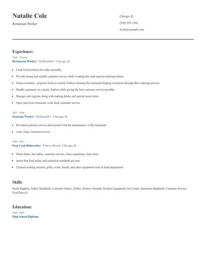 Restaurant Worker Resume