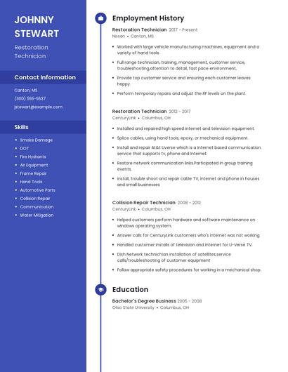 Restoration Technician Resume