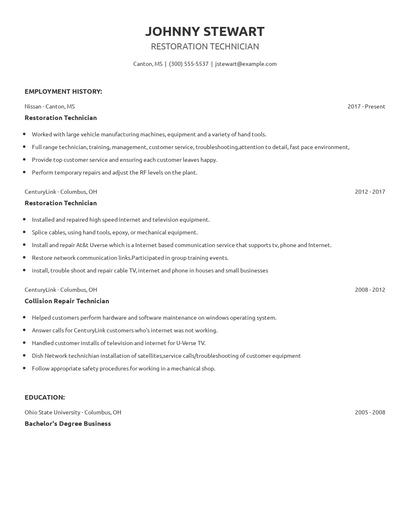 Restoration Technician Resume