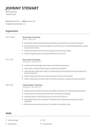 Restoration Technician Resume