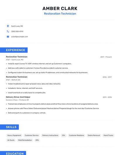 Restoration Technician Resume