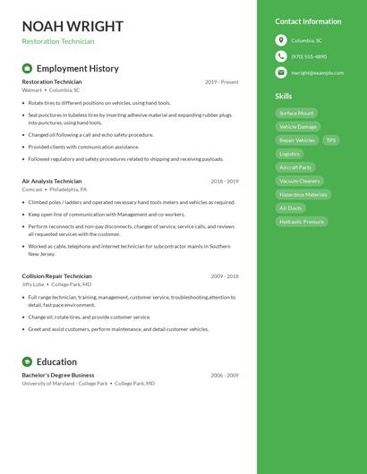 Restoration Technician Resume