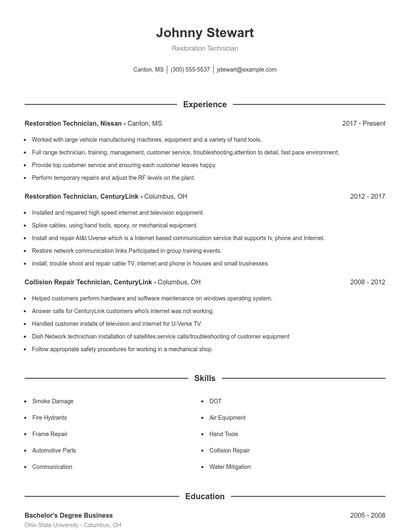 Restoration Technician Resume