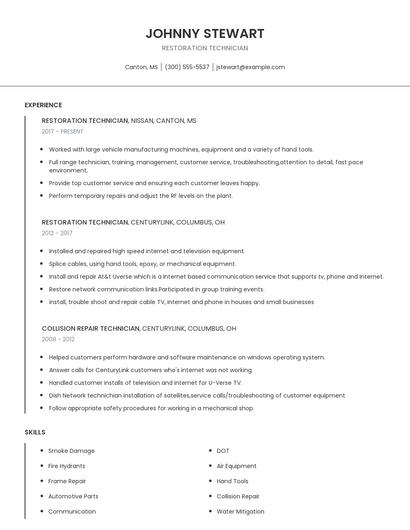 Restoration Technician Resume