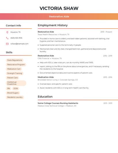 Restorative Aide Resume