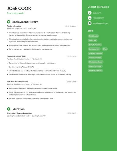Restorative Aide Resume
