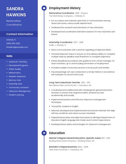 Restorative Coordinator Resume