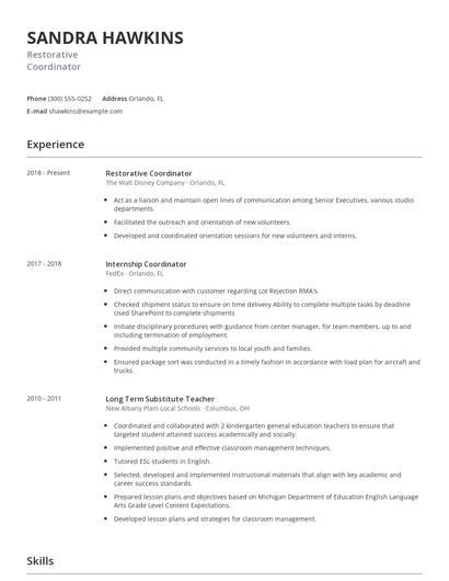 Restorative Coordinator Resume