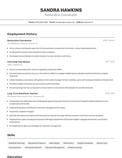 Restorative Coordinator Resume