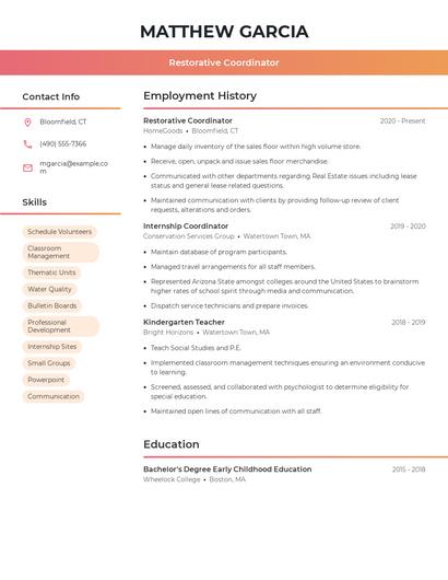 Restorative Coordinator Resume