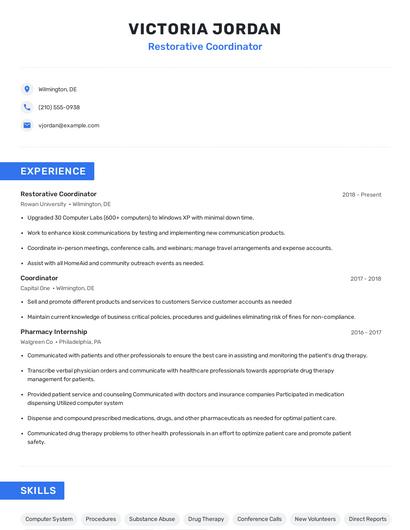 Restorative Coordinator Resume