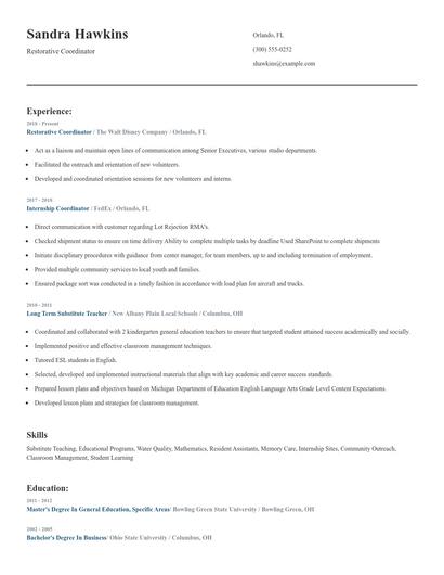 Restorative Coordinator Resume
