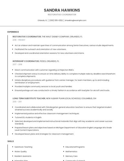 Restorative Coordinator Resume