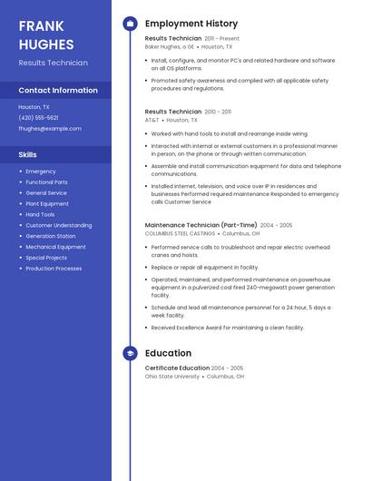 Results Technician Resume
