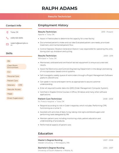 Results Technician Resume