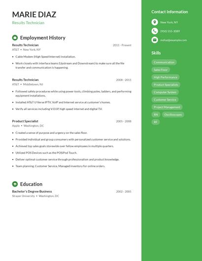 Results Technician Resume