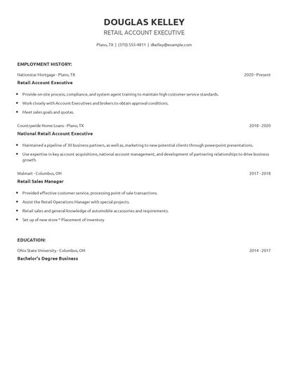 Retail Account Executive Resume