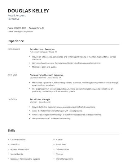 Retail Account Executive Resume