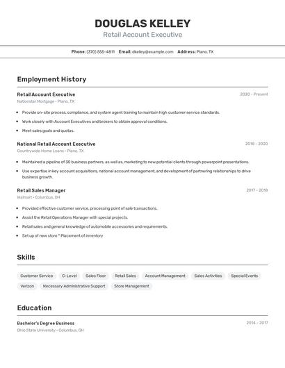Retail Account Executive Resume