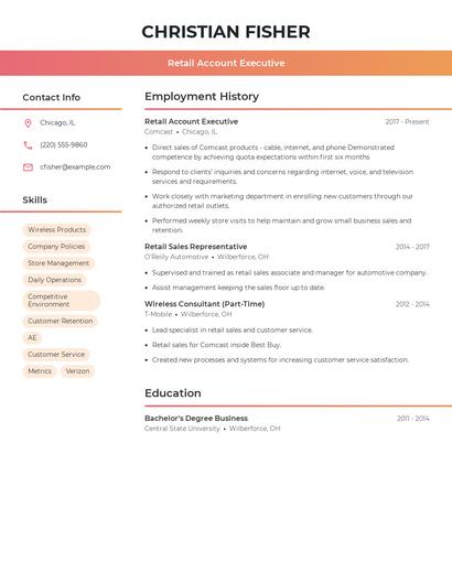Retail Account Executive Resume