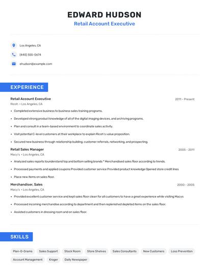 Retail Account Executive Resume