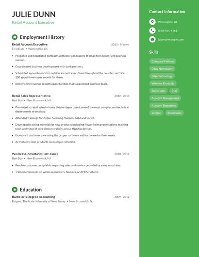 Retail Account Executive Resume