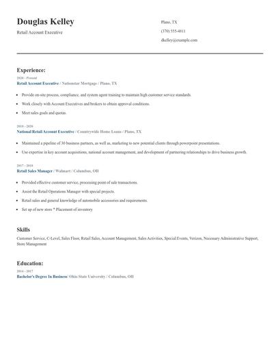 Retail Account Executive Resume