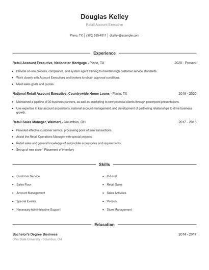 Retail Account Executive Resume