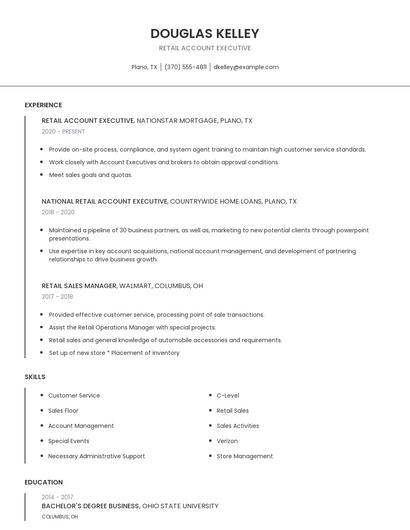 Retail Account Executive Resume